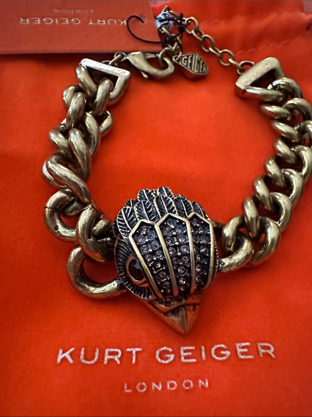 Kurt Geiger Gold-Tone Chunky Chain Bracelet with Pavé Bird Head Charm
